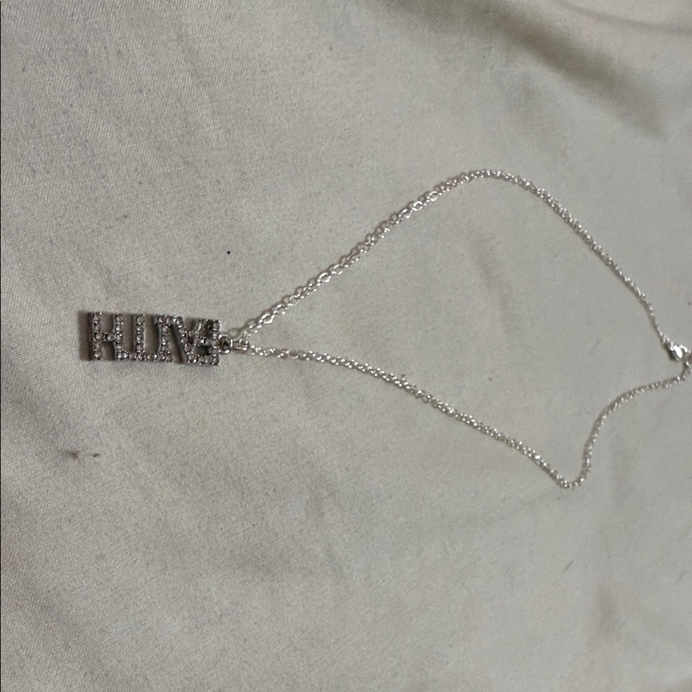 Silver Chain Necklace with Rhinestone Pendant